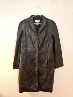 90s vintage 本革 レザーコート トレンチコート ブラック 美品 古着のサムネイル