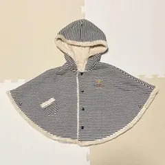赤ちゃんの城　ポンチョ フリース　コットン　ストライプ　60〜90センチ　美品