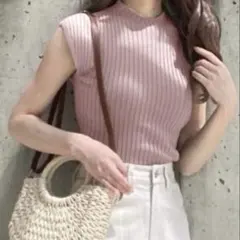 GRL ノースリーブ リブニット トップス ピンク　新品