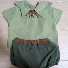 緑色 襟付きトップスとバルーンパンツ セット