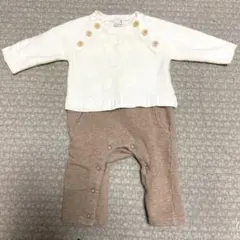 プティマイン 重ね着風ニットロンパース 80