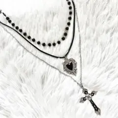 【3個セット】ゴシックスタイル クロス ハート ネックレス