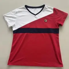 FILA VネックTシャツ X Lサイズ レッド/ホワイト/ネイビー