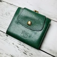【高級感漂う本革】　IL BISONTE　がま口折り財布　グリーン　バイソン刻印
