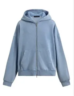 ZARA ジップアップパーカー ライトブルー S ウォッシュ加工