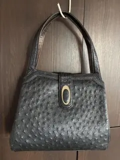 オーストリッチ　ハンドバッグ　コインケース付き　JRA認定　本革ブラック