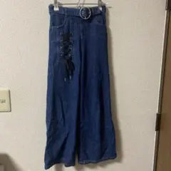 【140cm】ベルトデザインレースアップワイドデニムパンツ【ANAPGIRL】