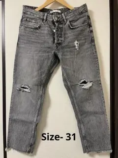 ZARA ストレートデニム ダメージ加工　(グレー)