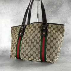 美品✨GUCCI トート ハンドバッグ ggキャンバスレザー シェリー ベージュ