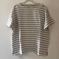 【無印良品】ボーダー 半袖Tシャツ ベージュ Mのサムネイル