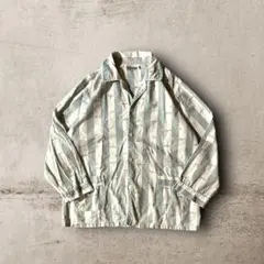 USA古着vintageストライプ柄開襟パジャマシャツペールグリーンホワイトXL
