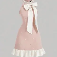 SHEIN ピンク リボン付き ノースリーブミニワンピース M
