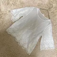【良品】Te chichi 刺繍レース シアーブラウス M ホワイト 七分袖