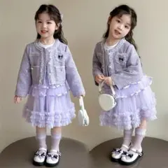 キッズ入学式スーツ2点セット120保育園フォーマル卒園式ツイード女の子パープル紫