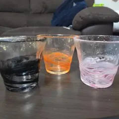 津軽びいどろガラスコップ3個セット&猫の形のお皿