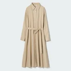 ◉美品◉UNIQLO コットンAラインシャツワンピース ベージュ M