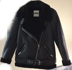 【ZARAザラ】ダブルフェイスジャケット S 黒 ライダース レザー ムートン