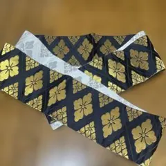 D*i様 半幅帯　花柄 黒金白　正絹