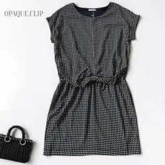 新品 OPAQUE.CLIP ワンピース 紺 40 L 半袖 膝丈 スクエア柄のサムネイル