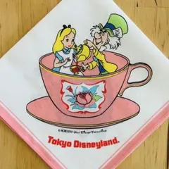 レア 東京ディズニーランド 公式 ふしぎの国のアリス ハンカチ 昭和レトロ