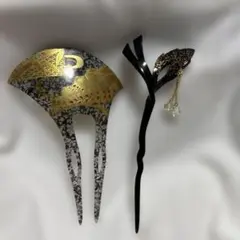 和装髪飾りセット 金色装飾　2点セット　バラ売り可能
