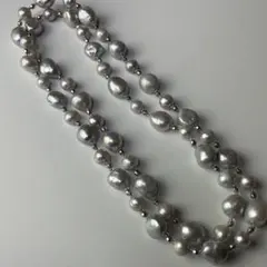 グレー 淡水 パール 真珠 ロング ネックレス