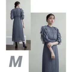 ★新品★GIRL スタンドネックフレアスリーブプリーツスカートミモレ丈ワンピース