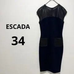 ESCADA エスカーダ ワンピース ノースリーブ アミアミ ネット ネイビーのサムネイル