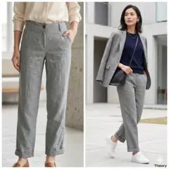 Theory セオリー【0】アンクルパンツ グレー 麻混 裾ロールアップ 通勤のサムネイル