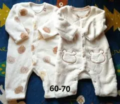 フリース もこもこ 60~70cm クマ柄ロンパース 2点セット