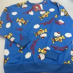 【新品⭐️Ｌサンリオキティちゃん総柄トレーナー　裏起毛スウェットプロペラ飛行機