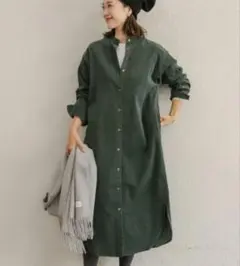 アーバンリサーチドアーズ　コーデュロイワンピースバンドカラー　グリーン　Sサイズ