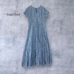 together 総レース×プリーツ マキシ丈ドレスワンピース Vネック S