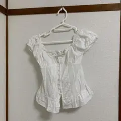 ホワイトフリルパフスリーブシャツ