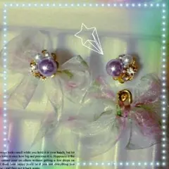 ゆめかわパープル×バックリボンピアス♥　　　　リリーブラウン　マーキュリーデュオ