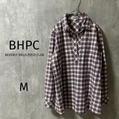 4202【BHPC】スキッパーシャツ　長袖　チェック柄　M カジュアル