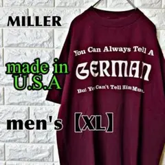 L110 USA製【MILLER】プリントTシャツ【メンズXL】ワインレッドのサムネイル