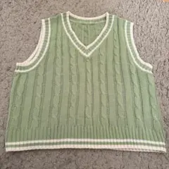SHEIN グリーン Vネック ニットベスト M