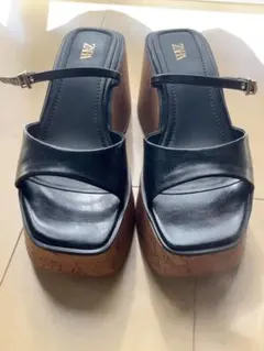 ZARA ウェッジサンダル ブラック 37(24cm)