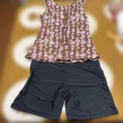 ブラウン・ピンク花柄セパレート水着 9M