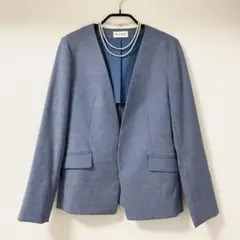 【美品】PLST プラステ 洗えるリネンブレンドカラーレスジャケット ブルー M