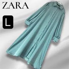 新品タグ付き✨ザラ／幾何学模様 長袖シャツワンピース L 光沢　とろみ