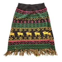 RodeoCrowns トナカイ柄フリンジ付きニットスカート チャコールグレー