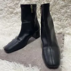 LE TALONスクエアフィットショートブーツ サイドジップ金　Sサイズ
