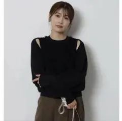 【美品】アプワイザーリッシェ フリンジニット ブラック ノースリーブ