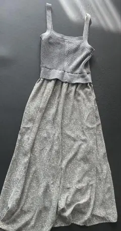 ワンピース　フレア　切り替え　ニットベスト　ワンピース　ロング　ラグナムーン