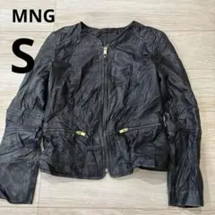 【本革】ヴィンテージMNG リアルレザージャケット ノーカラー 黒 S/M
