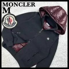553【QR確認・美品】モンクレール 異素材切替ダウン ニット ボルドー グレー