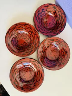 宮城県 鳴子漆器 明漆会 龍文堂 漆器皿 朱色 5枚セット 菓子盆 宮城県 鳴子漆器 明漆会 龍文堂 漆器皿 朱色 5枚セット 菓子