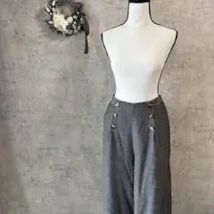 【LBC】グレー ワイドパンツ L センターボタン　ハイウエスト　ヘリンボーン